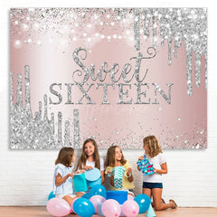 Aperturee - (7 Day Delivery) Aperturee Sweet Sixteen Rose Gold Silver Birthday Backdrop