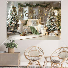Aperturee - (7 Day Delivery) Aperturee Warm Room Sofa Xmas Trees Christmas Backdrop