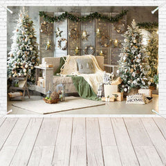 Aperturee - (7 Day Delivery) Aperturee Warm Room Sofa Xmas Trees Christmas Backdrop