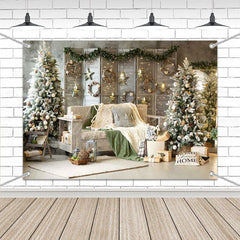 Aperturee - (7 Day Delivery) Aperturee Warm Room Sofa Xmas Trees Christmas Backdrop