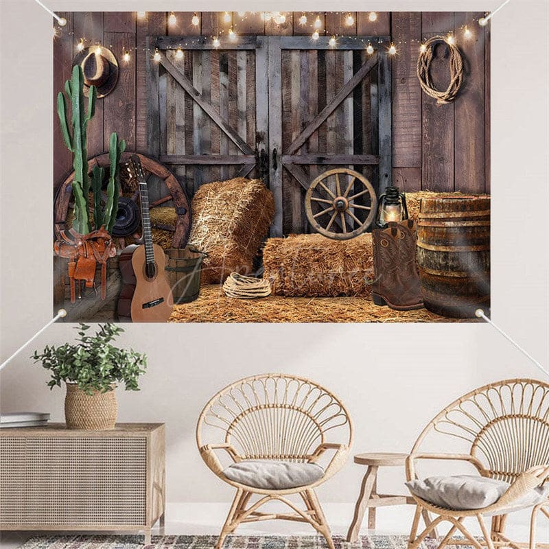 Aperturee - (7 Day Delivery) Aperturee Wood Barn Door Light Cowboy Birthday Backdrop