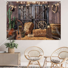 Aperturee - (7 Day Delivery) Aperturee Wood Barn Door Light Cowboy Birthday Backdrop