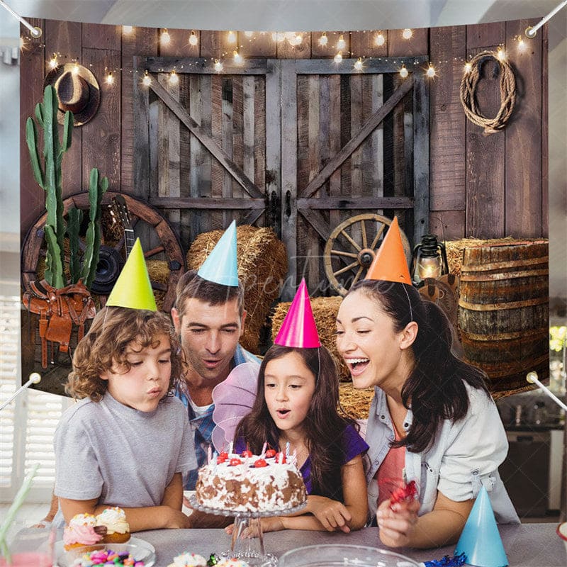 Aperturee - (7 Day Delivery) Aperturee Wood Barn Door Light Cowboy Birthday Backdrop