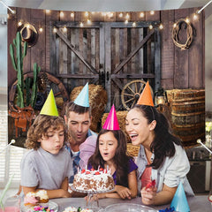 Aperturee - (7 Day Delivery) Aperturee Wood Barn Door Light Cowboy Birthday Backdrop