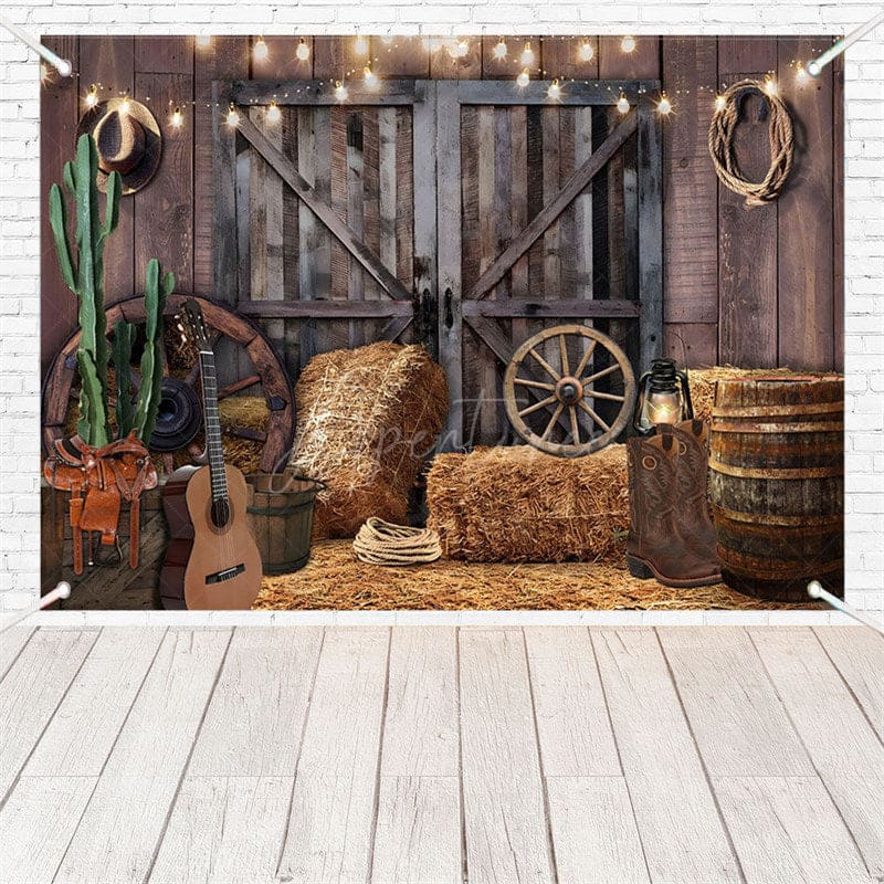 Aperturee - (7 Day Delivery) Aperturee Wood Barn Door Light Cowboy Birthday Backdrop