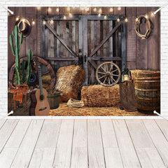 Aperturee - (7 Day Delivery) Aperturee Wood Barn Door Light Cowboy Birthday Backdrop