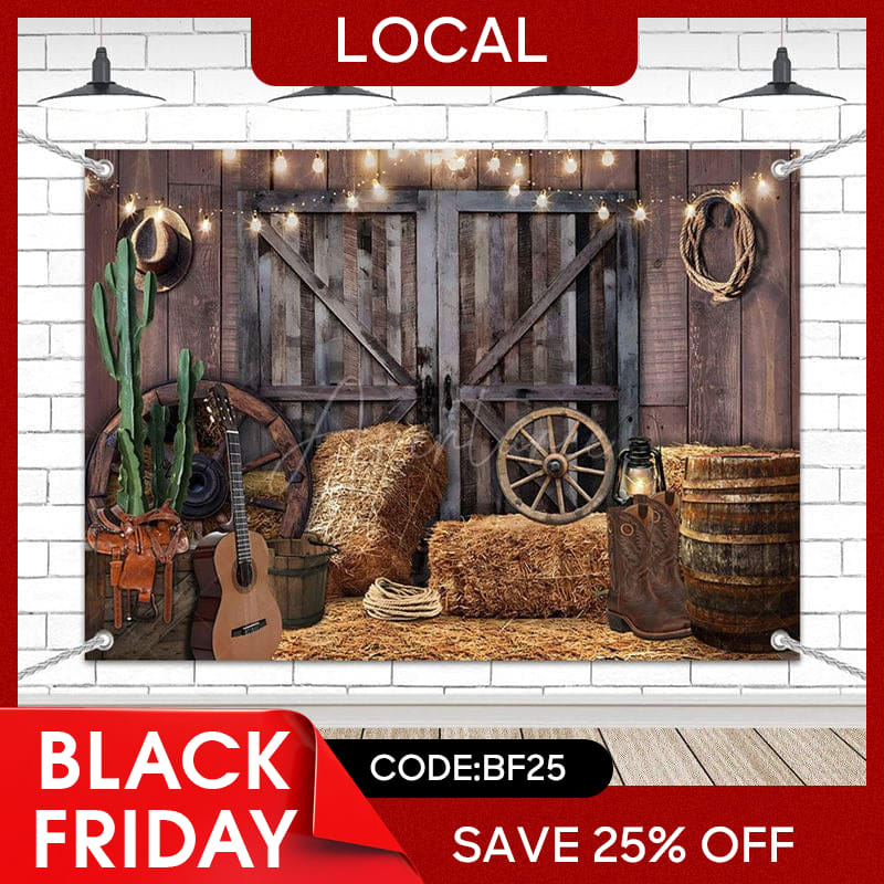 Aperturee - (7 Day Delivery) Aperturee Wood Barn Door Light Cowboy Birthday Backdrop