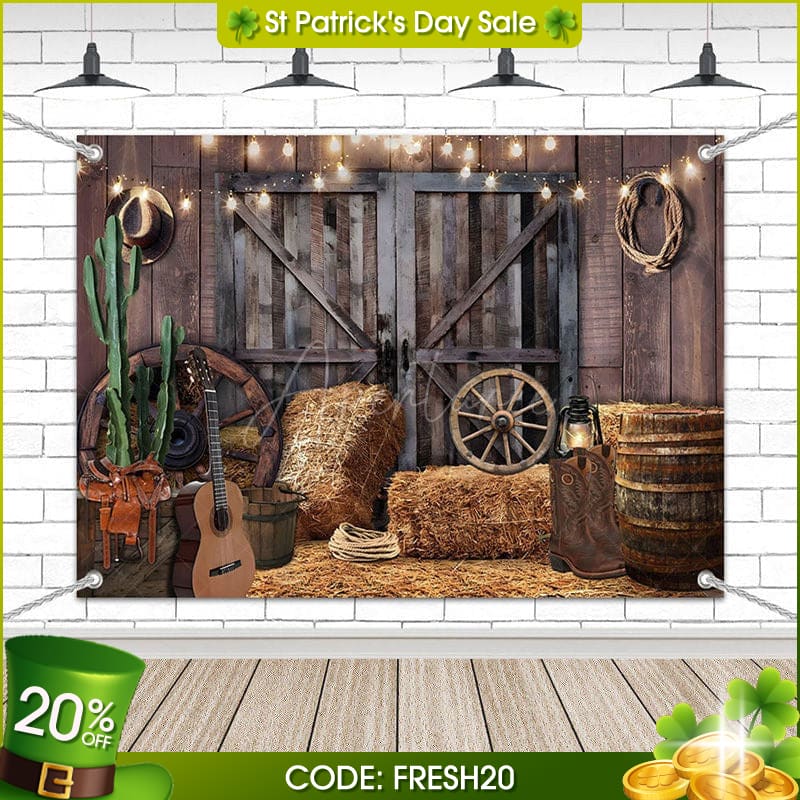 Aperturee - (7 Day Delivery) Aperturee Wood Barn Door Light Cowboy Birthday Backdrop