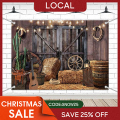 Aperturee - (7 Day Delivery) Aperturee Wood Barn Door Light Cowboy Birthday Backdrop