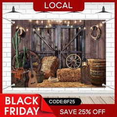 Aperturee - (7 Day Delivery) Aperturee Wood Barn Door Light Cowboy Birthday Backdrop