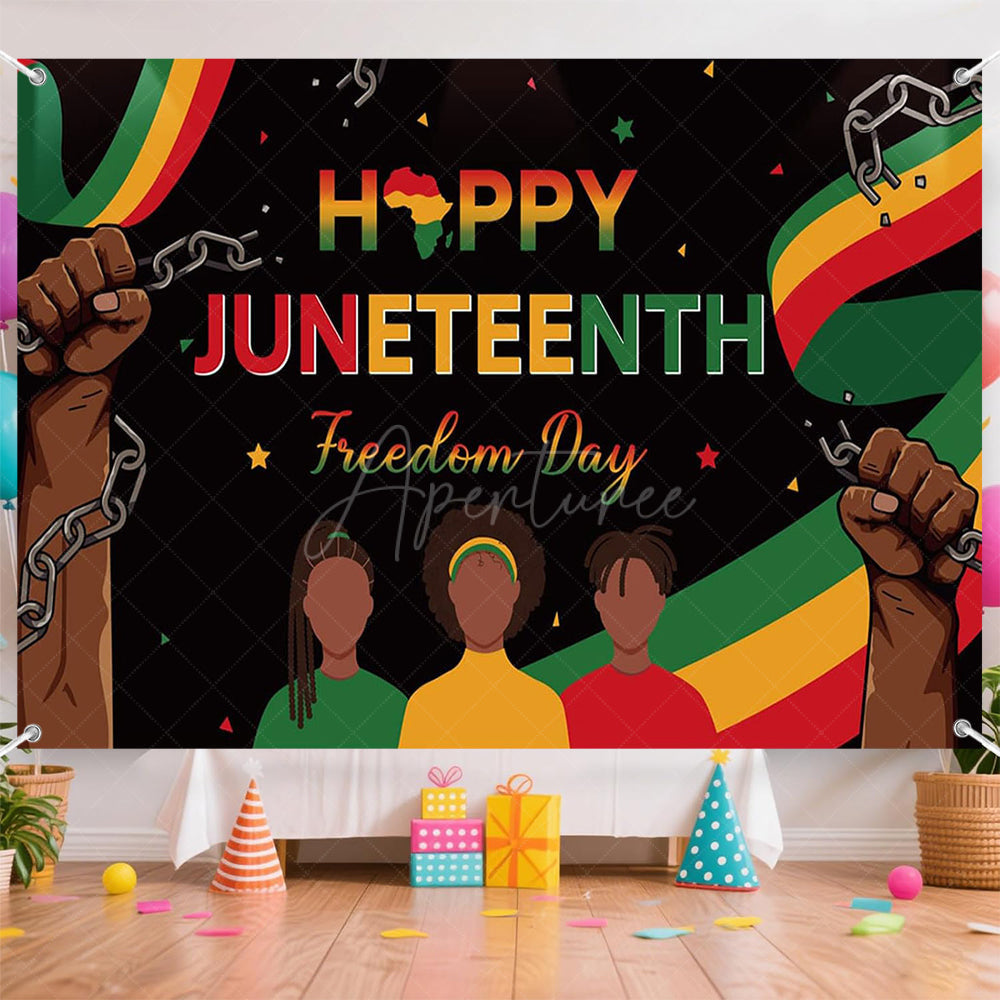 Aperturee - (7 Day Delivery) Aperturee Black Freedom Day Happy Juneteenth Party Backdrop