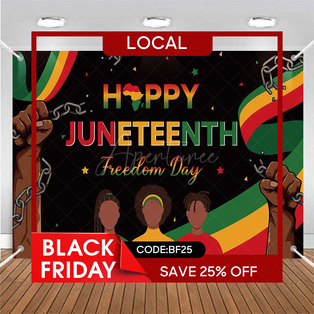 Aperturee - (7 Day Delivery) Aperturee Black Freedom Day Happy Juneteenth Party Backdrop