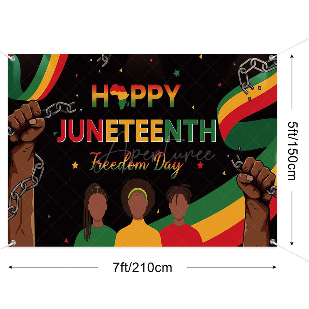 Aperturee - (7 Day Delivery) Aperturee Black Freedom Day Happy Juneteenth Party Backdrop