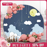 (7 Days Delivery) Cloud And Moonnight Simple Round Baby Shower Backdrop