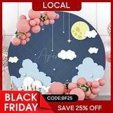Aperturee - (7 Days Delivery) Cloud And Moonnight Simple Round Baby Shower Backdrop