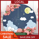 Aperturee - (7 Days Delivery) Cloud And Moonnight Simple Round Baby Shower Backdrop