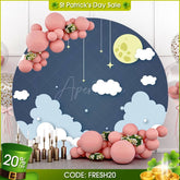 Aperturee - (7 Days Delivery) Cloud And Moonnight Simple Round Baby Shower Backdrop