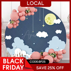 Aperturee - (7 Days Delivery) Cloud And Moonnight Simple Round Baby Shower Backdrop