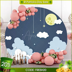 Aperturee - (7 Days Delivery) Cloud And Moonnight Simple Round Baby Shower Backdrop