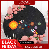 Aperturee - (7 Days Delivery) Rocket And Universe Round Birthday Backdrop For Boy