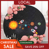 Aperturee - (7 Days Delivery) Rocket And Universe Round Birthday Backdrop For Boy