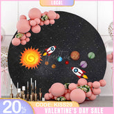 Aperturee - (7 Days Delivery) Rocket And Universe Round Birthday Backdrop For Boy
