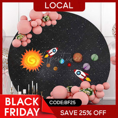 Aperturee - (7 Days Delivery) Rocket And Universe Round Birthday Backdrop For Boy