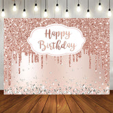 Aperturee - 7X5FT Pink Rose Golden Birthday Party Backdrop with Diamonds