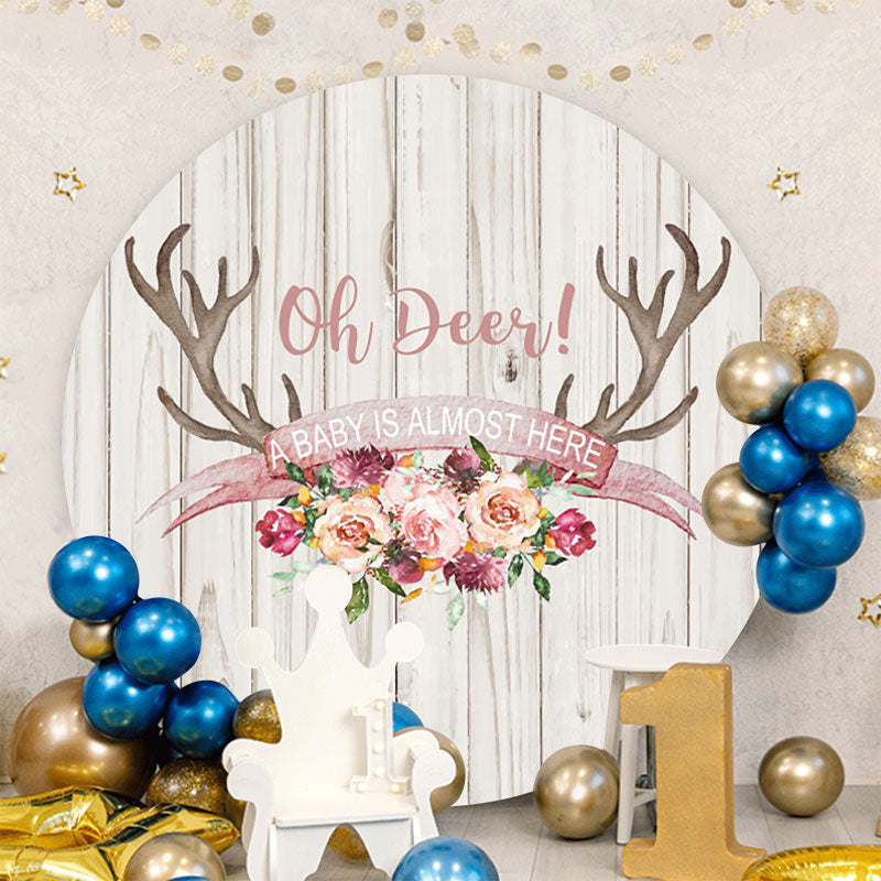 Aperturee - A Baby Is Almost Here Round Baby Shower Backdrop