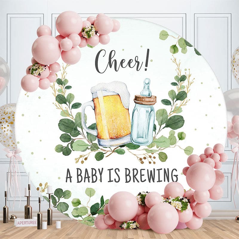 Aperturee - A Baby Is Brewing Round Baby Shower Backdrop