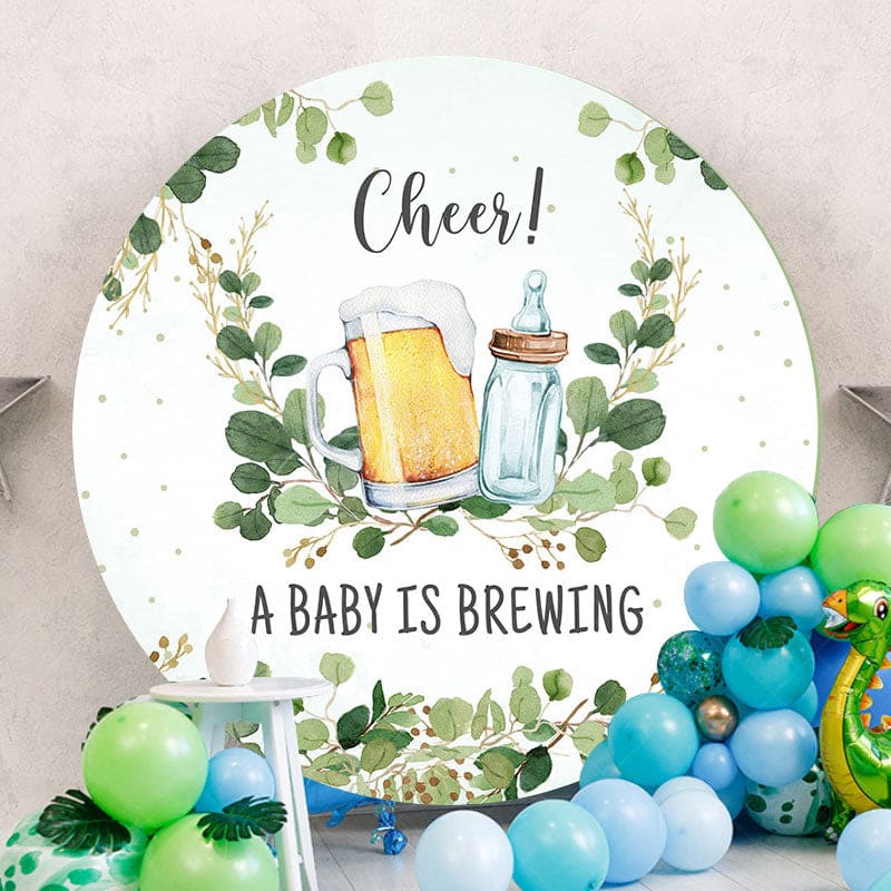 Aperturee - A Baby Is Brewing Round Baby Shower Backdrop