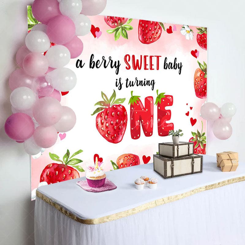 Aperturee - A Berry Sweet Baby Is Turning One Birthday Backdrop