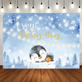 Aperturee - A Little Cute Penguin Winter Bule Baby Shower Backdrop