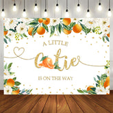 Aperturee - A Little Cutie Baby Shower Orange Flowers Backdrop