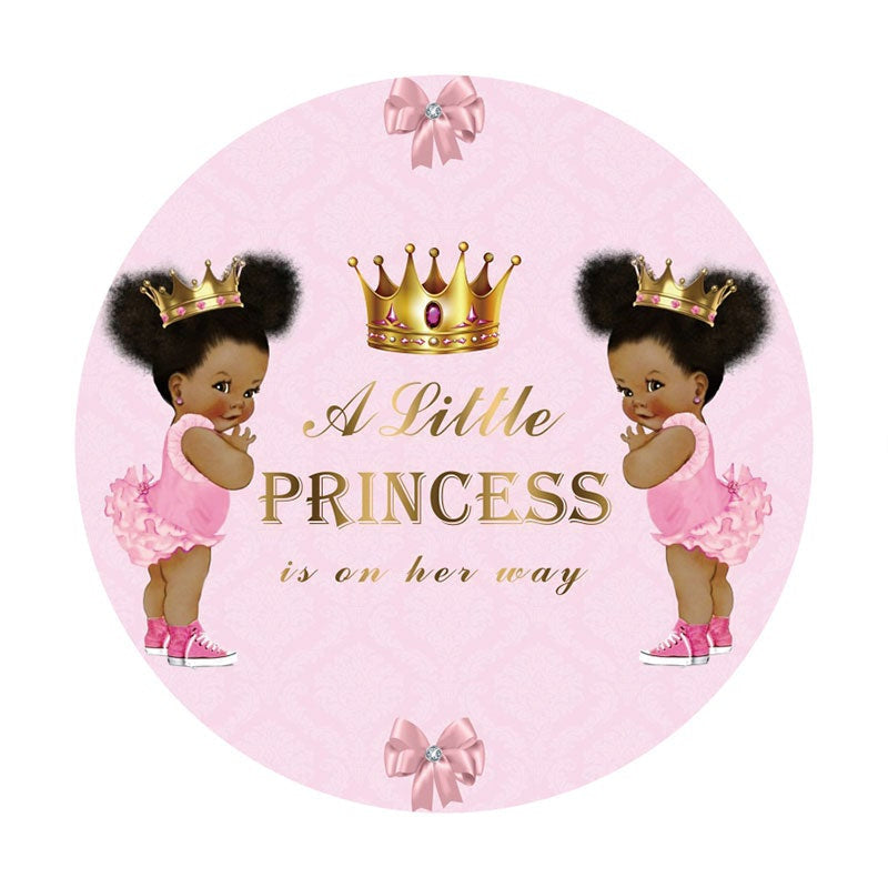 Aperturee - A Little Princess Round Baby Shower Backdrop For Girl