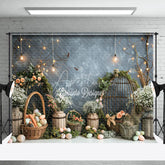 Aperturee - Abstract Blue Wall Basket Easter Eggs Photo Backdrop