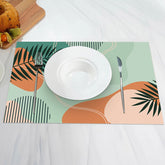 Aperturee - Abstract Green Leaf Lines Orange Set Of 4 Placemats