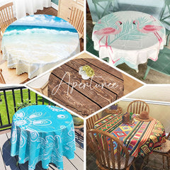 Aperturee - Abstract Vintage Blue Brown Black Round Tablecloth