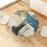 Aperturee - Abstract Vintage Blue Brown Black Round Tablecloth