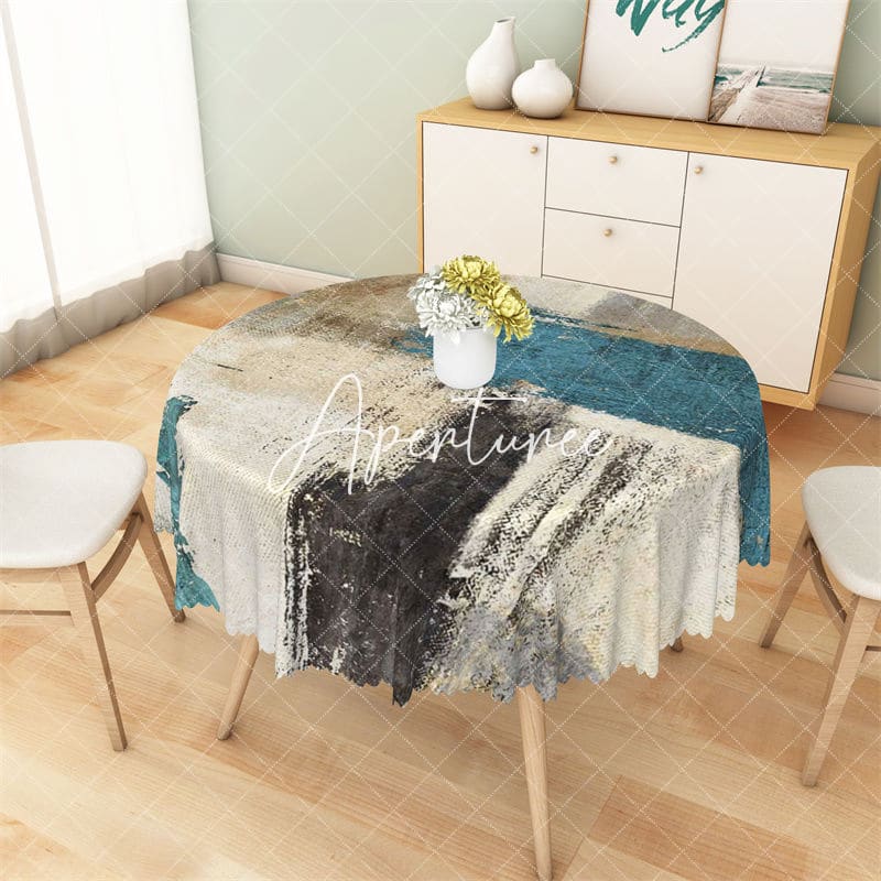 Aperturee - Abstract Vintage Blue Brown Black Round Tablecloth
