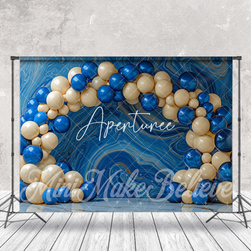 Aperturee - Abstract Wall Beige Blue Balloon Cake Smash Backdrop