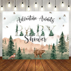 Aperturee - Adventure Awaits Forest Montain Baby Shower Backdrop