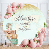 Aperturee - Adventure Awaits Map Floral Baby Shower Backdrop