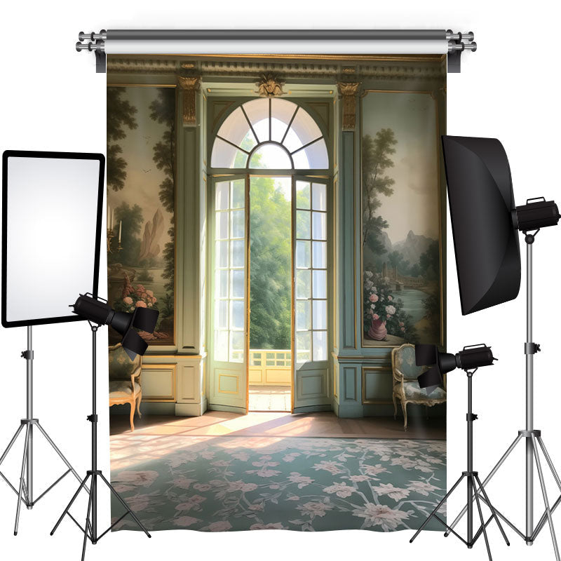 Aperturee - Aech Window Door Vintage Green Photoshoot Backdrop