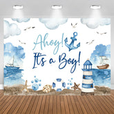 Aperturee - Ahoy Its A Boy Navy Anchor Theme Baby Shower Backdrop