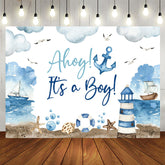 Aperturee - Ahoy Its A Boy Navy Anchor Theme Baby Shower Backdrop