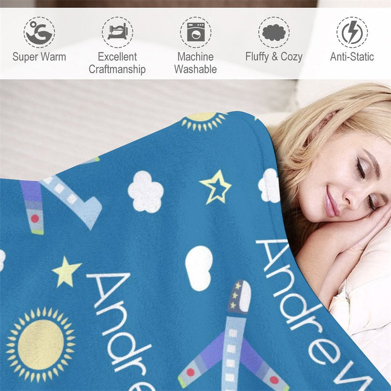 Lofaris Airplane Personalized Boys Name Blanket