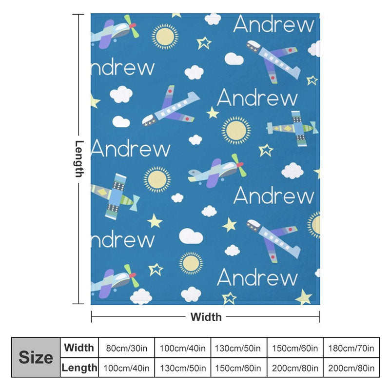Lofaris Airplane Personalized Boys Name Blanket