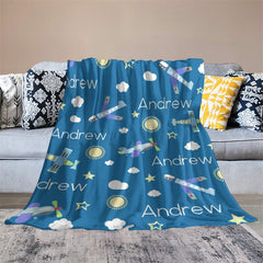 Lofaris Airplane Personalized Boys Name Blanket