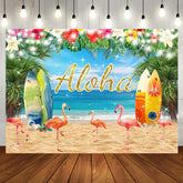 Aperturee - Aloha Floral Beach Flamingo Birthday Backdrop